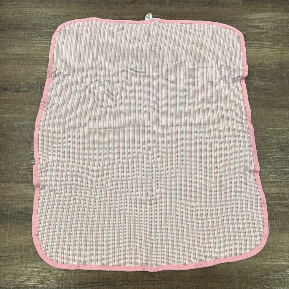 Vintage Gerber Pink Purple Striped Waffle Knit Thermal Baby Blanket 25x29